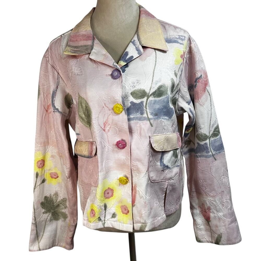 Vintage Cottagecore My Boyfriend’s Back Pink Floral Textured Cotton Blazer Large